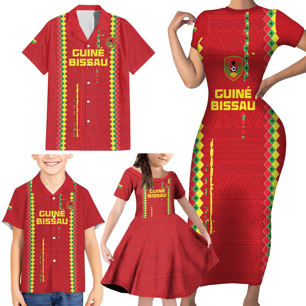 Custom Guinea Bissau Football Family Matching Short Sleeve Bodycon Dress and Hawaiian Shirt Go Djurtus - Red Ver - Wonder Print Shop