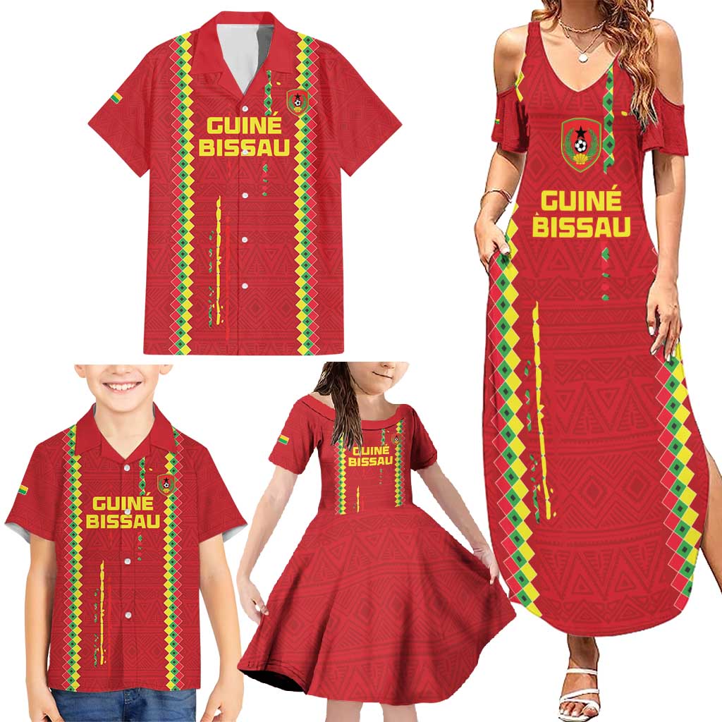 Custom Guinea Bissau Football Family Matching Summer Maxi Dress and Hawaiian Shirt Go Djurtus - Red Ver - Wonder Print Shop