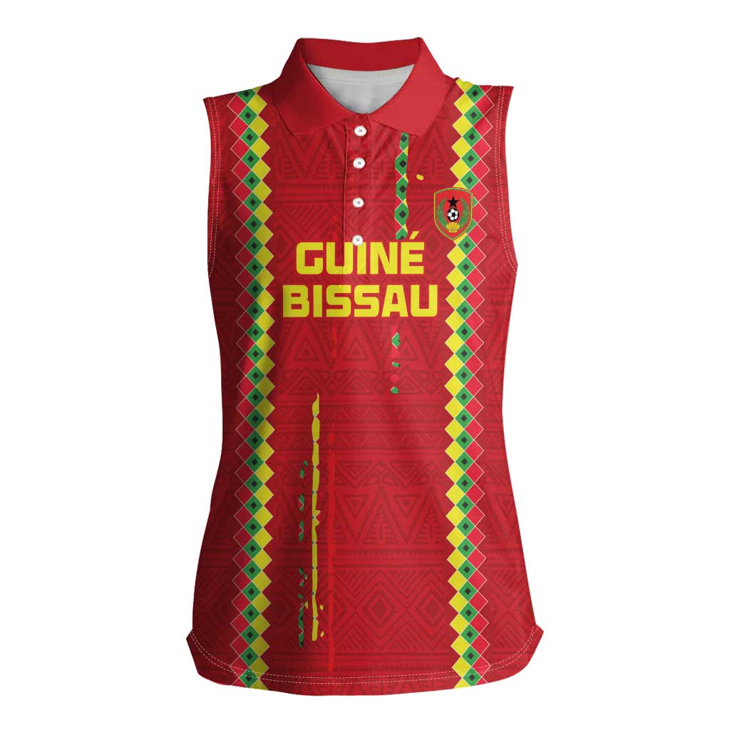 Custom Guinea Bissau Football Women Sleeveless Polo Shirt Go Djurtus - Red Ver - Wonder Print Shop