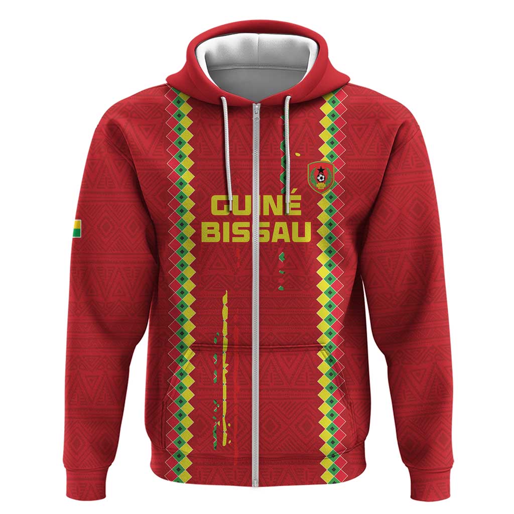 Custom Guinea Bissau Football Zip Hoodie Go Djurtus - Red Ver - Wonder Print Shop