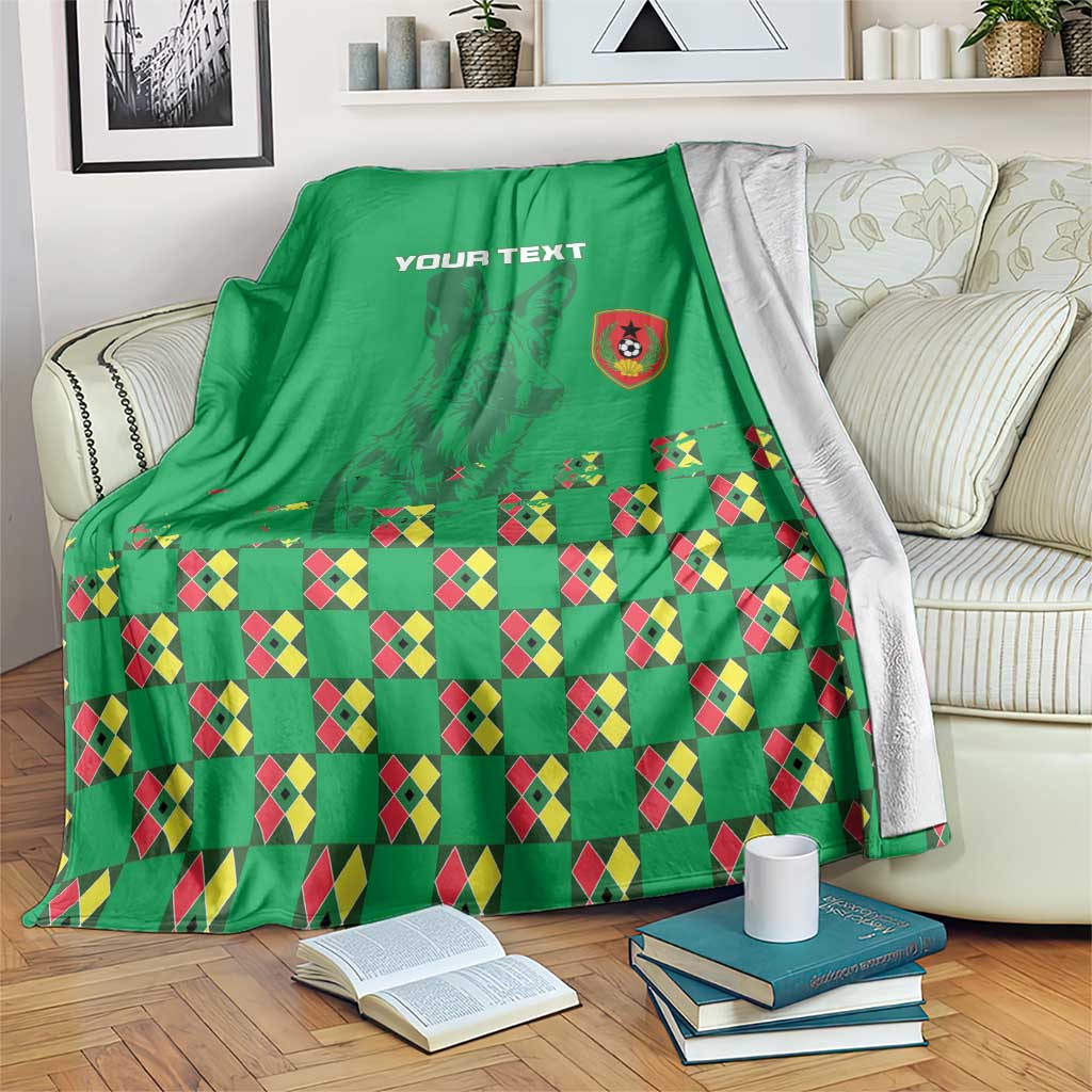 Green football blanket with multicolor checker pattern and Your Text print, white backing
