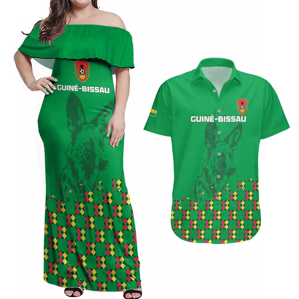 Custom Guinea Bissau Football Couples Matching Off Shoulder Maxi Dress and Hawaiian Shirt Go Djurtus - Green Ver - Wonder Print Shop