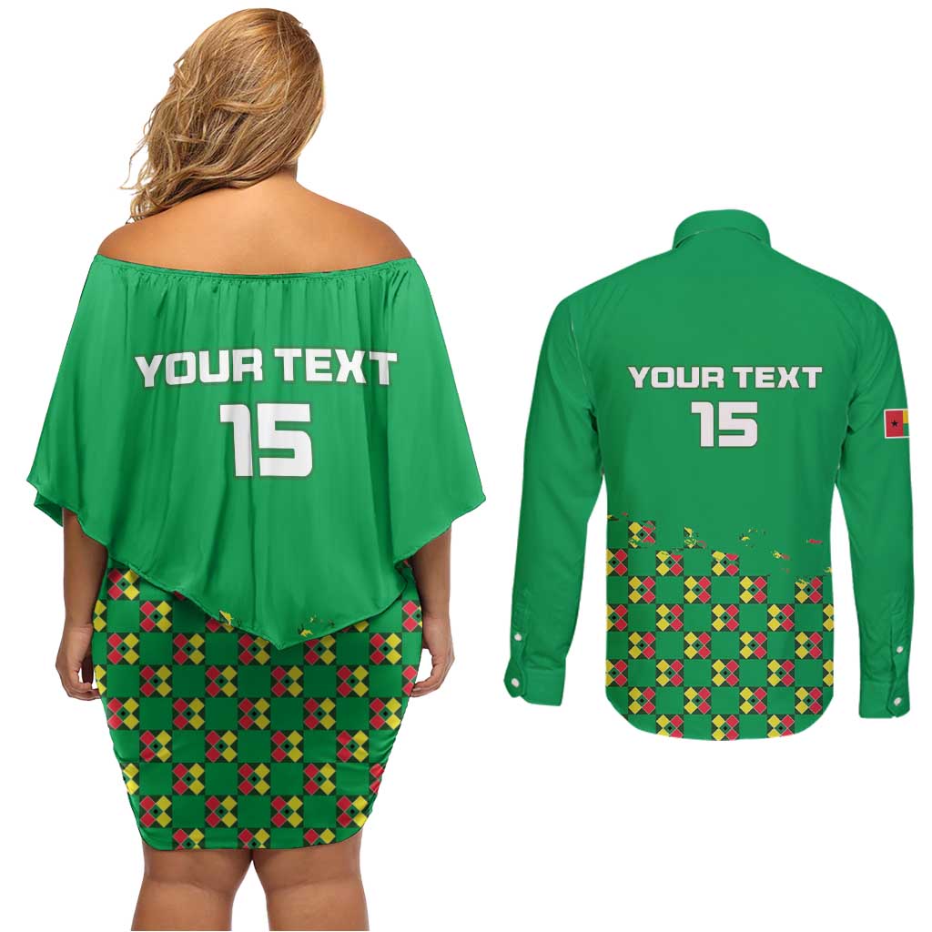 Custom Guinea Bissau Football Couples Matching Off Shoulder Short Dress and Long Sleeve Button Shirt Go Djurtus - Green Ver - Wonder Print Shop