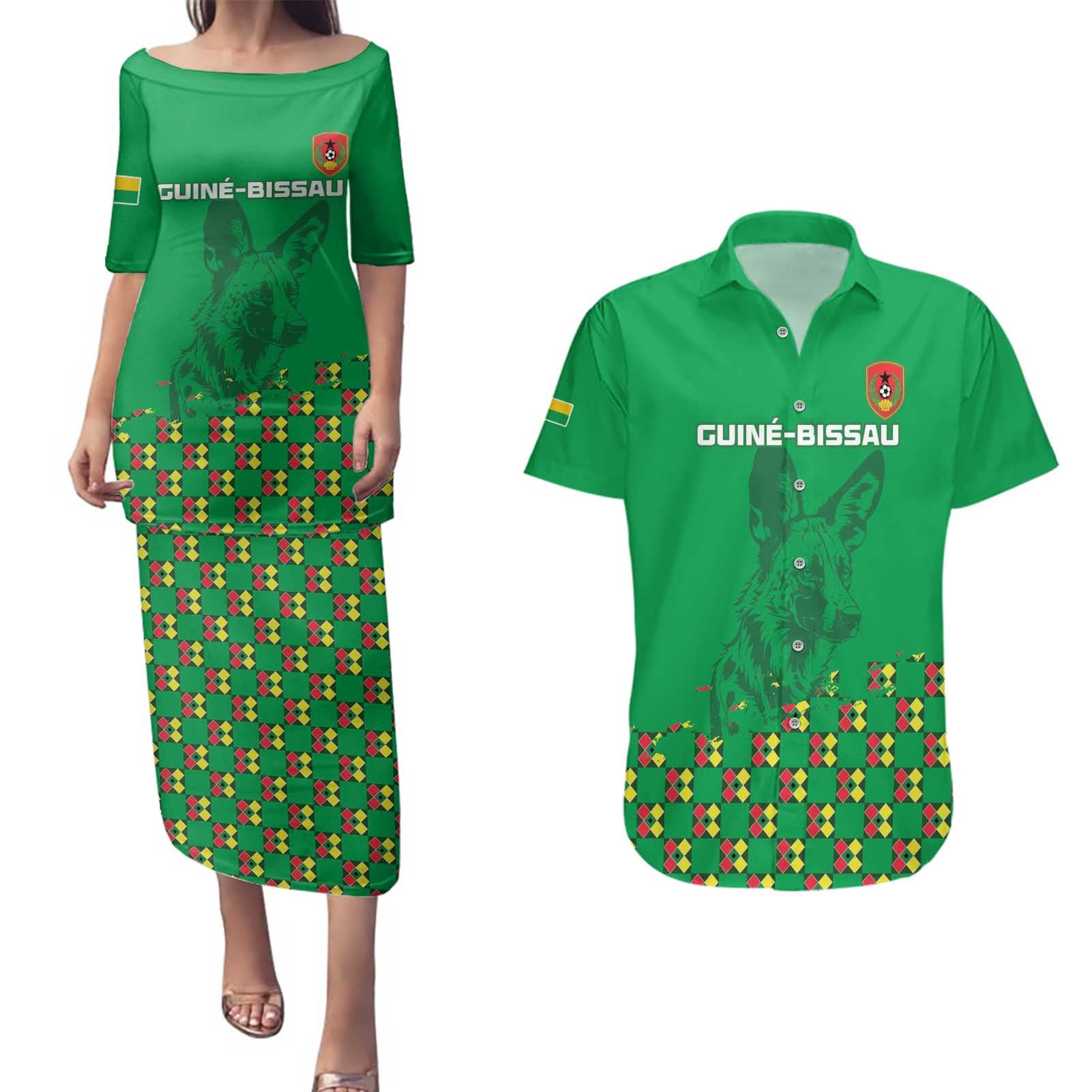 Custom Guinea Bissau Football Couples Matching Puletasi and Hawaiian Shirt Go Djurtus - Green Ver - Wonder Print Shop