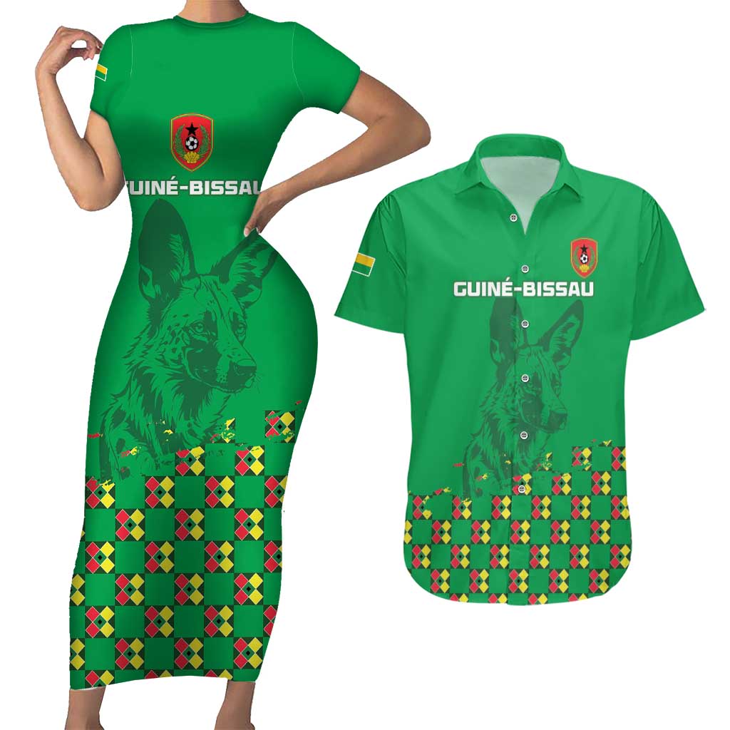 Custom Guinea Bissau Football Couples Matching Short Sleeve Bodycon Dress and Hawaiian Shirt Go Djurtus - Green Ver - Wonder Print Shop