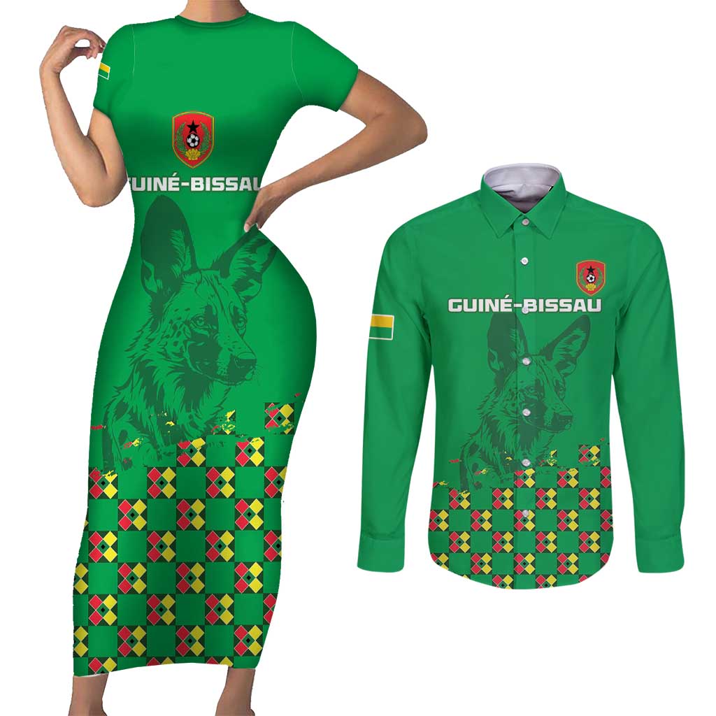 Custom Guinea Bissau Football Couples Matching Short Sleeve Bodycon Dress and Long Sleeve Button Shirt Go Djurtus - Green Ver - Wonder Print Shop