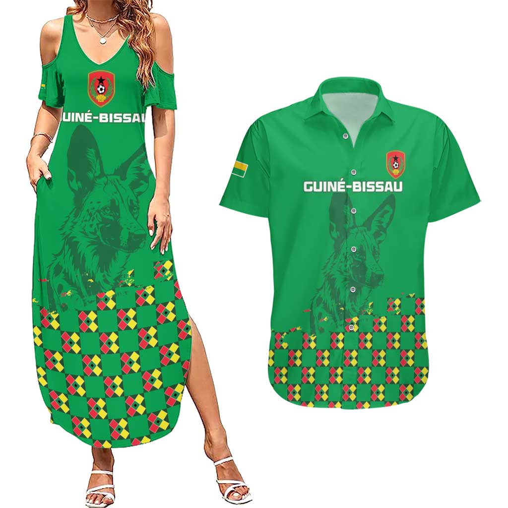 Custom Guinea Bissau Football Couples Matching Summer Maxi Dress and Hawaiian Shirt Go Djurtus - Green Ver - Wonder Print Shop