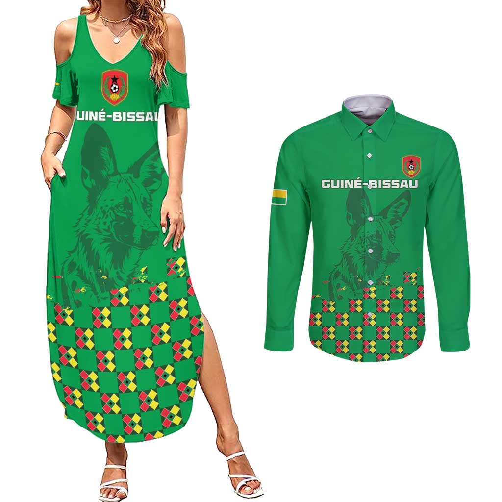 Custom Guinea Bissau Football Couples Matching Summer Maxi Dress and Long Sleeve Button Shirt Go Djurtus - Green Ver - Wonder Print Shop