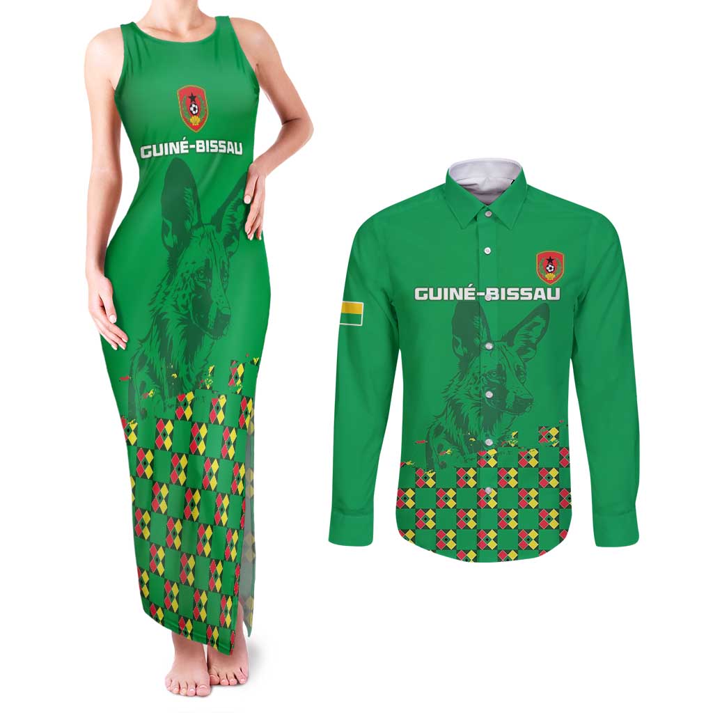 Custom Guinea Bissau Football Couples Matching Tank Maxi Dress and Long Sleeve Button Shirt Go Djurtus - Green Ver - Wonder Print Shop