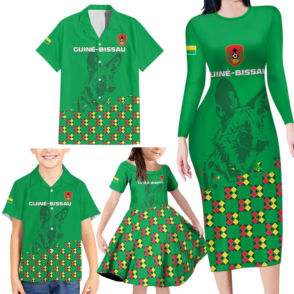 Custom Guinea Bissau Football Family Matching Long Sleeve Bodycon Dress and Hawaiian Shirt Go Djurtus - Green Ver - Wonder Print Shop