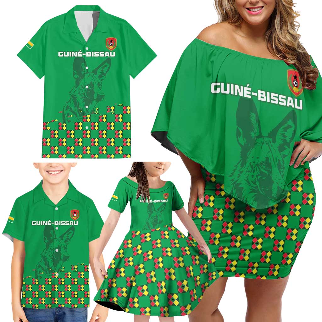 Custom Guinea Bissau Football Family Matching Off Shoulder Short Dress and Hawaiian Shirt Go Djurtus - Green Ver - Wonder Print Shop