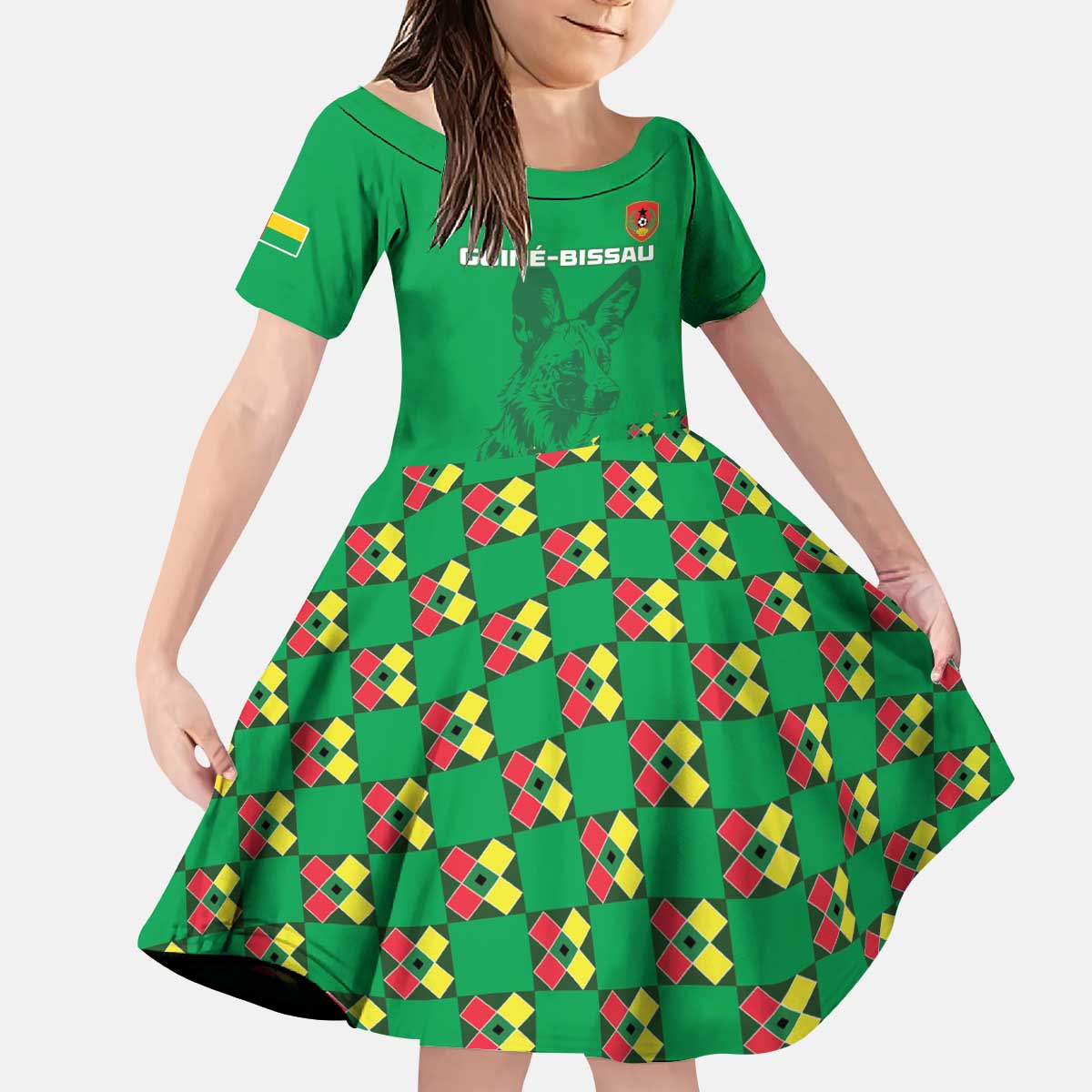 Custom Guinea Bissau Football Kid Short Sleeve Dress Go Djurtus - Green Ver - Wonder Print Shop