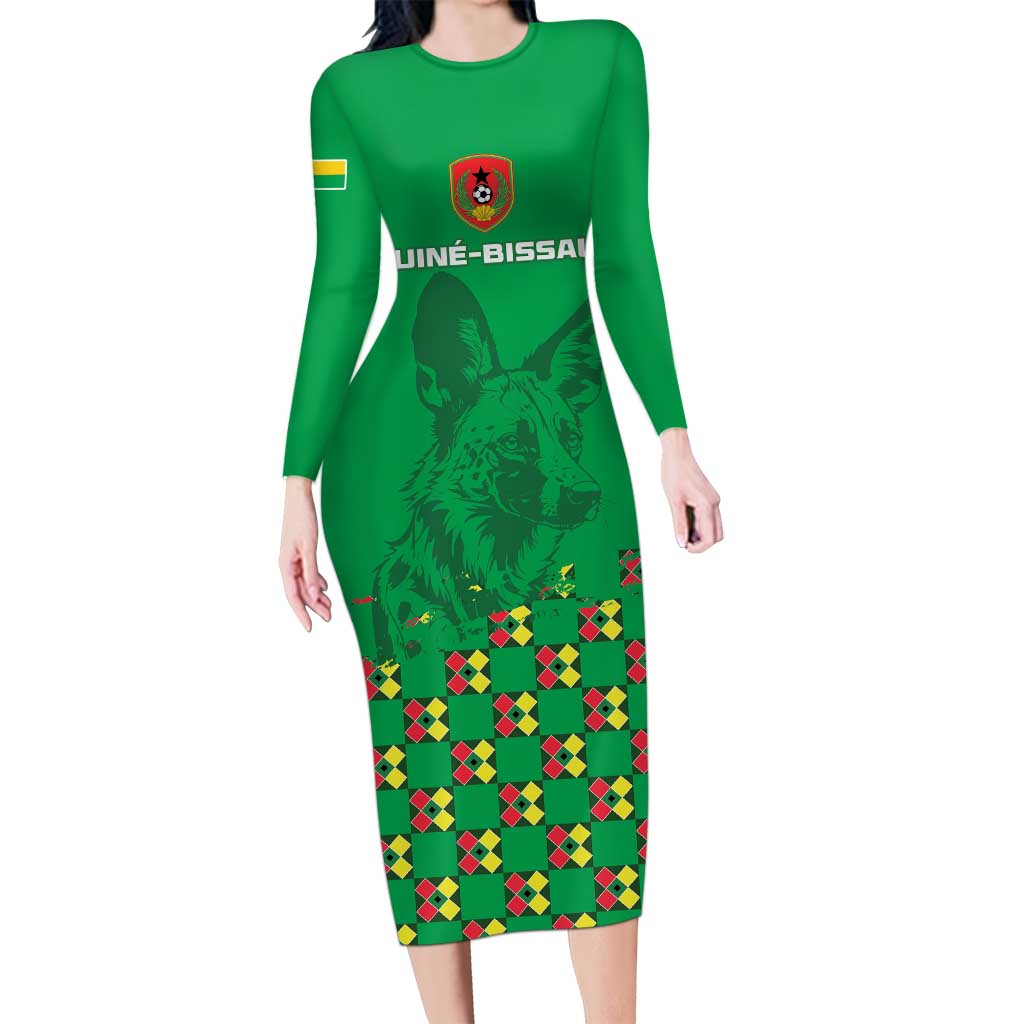 Custom Guinea Bissau Football Long Sleeve Bodycon Dress Go Djurtus - Green Ver - Wonder Print Shop