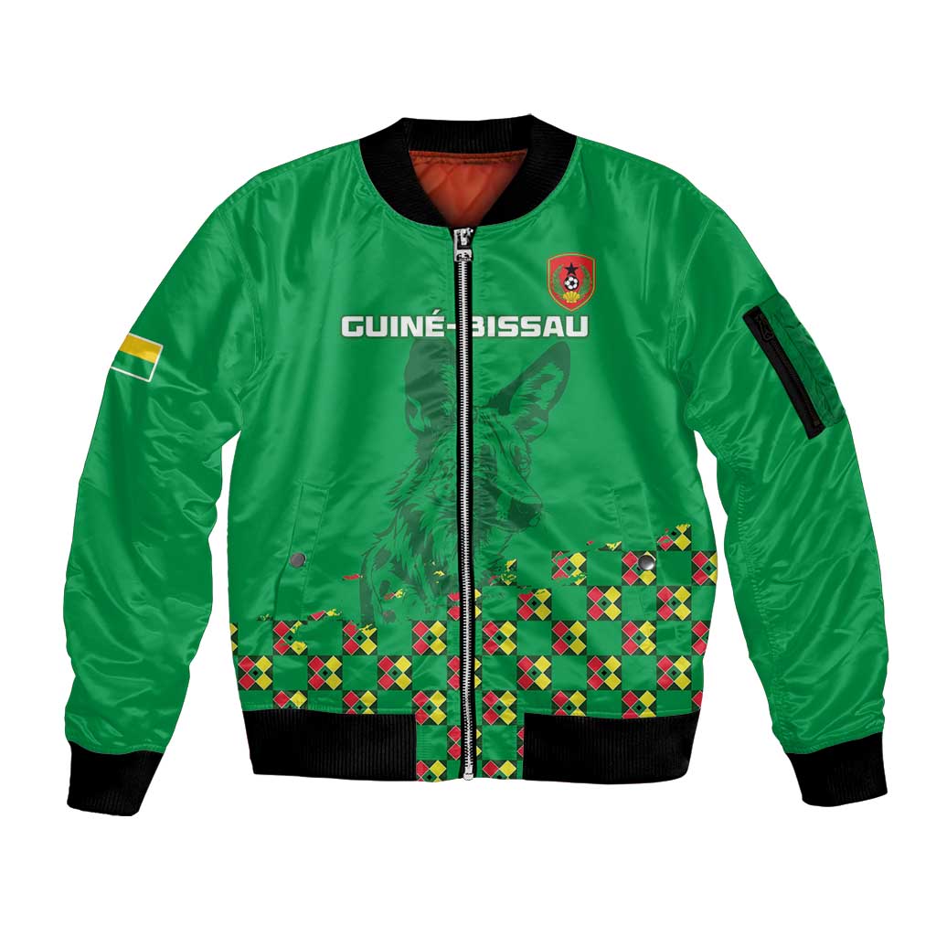 Custom Guinea Bissau Football Sleeve Zip Bomber Jacket Go Djurtus - Green Ver - Wonder Print Shop