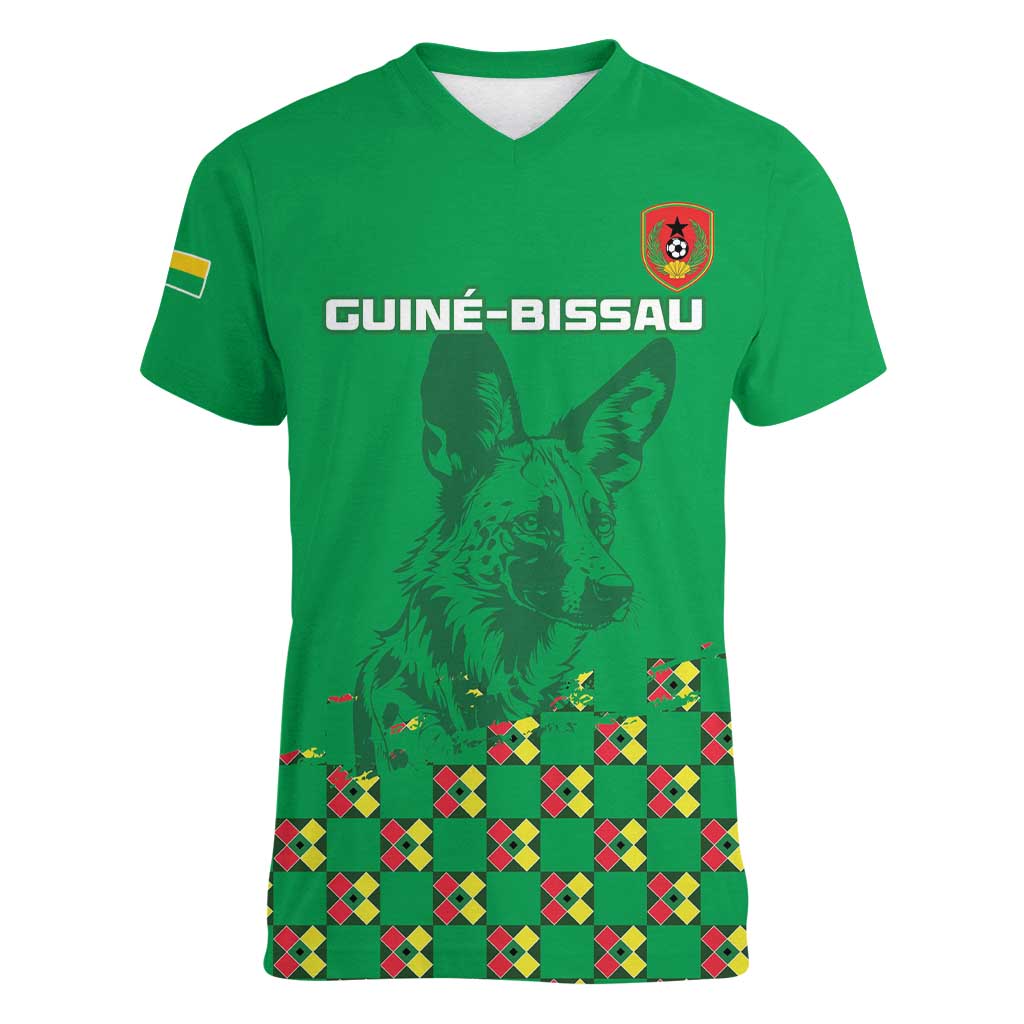 Custom Guinea Bissau Football Women V-Neck T-Shirt Go Djurtus - Green Ver - Wonder Print Shop