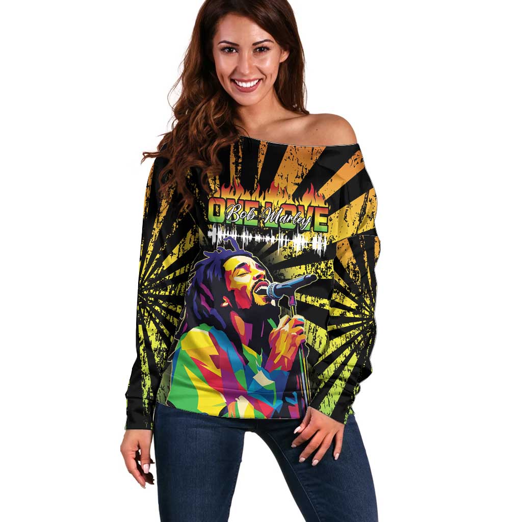 Reggae Legend Bob Off Shoulder Sweater Grunge Style