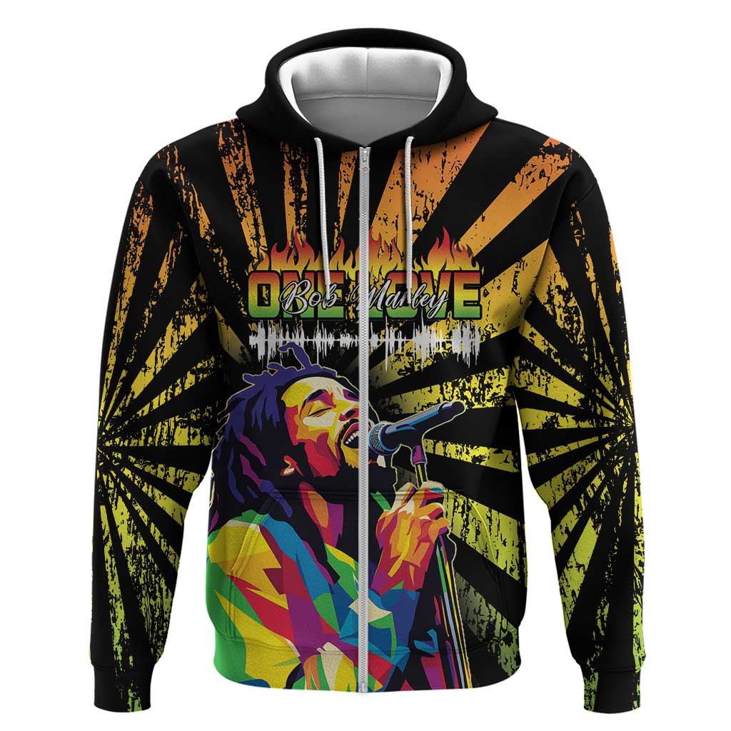 Reggae Legend Bob Zip Hoodie Grunge Style - Wonder Print Shop