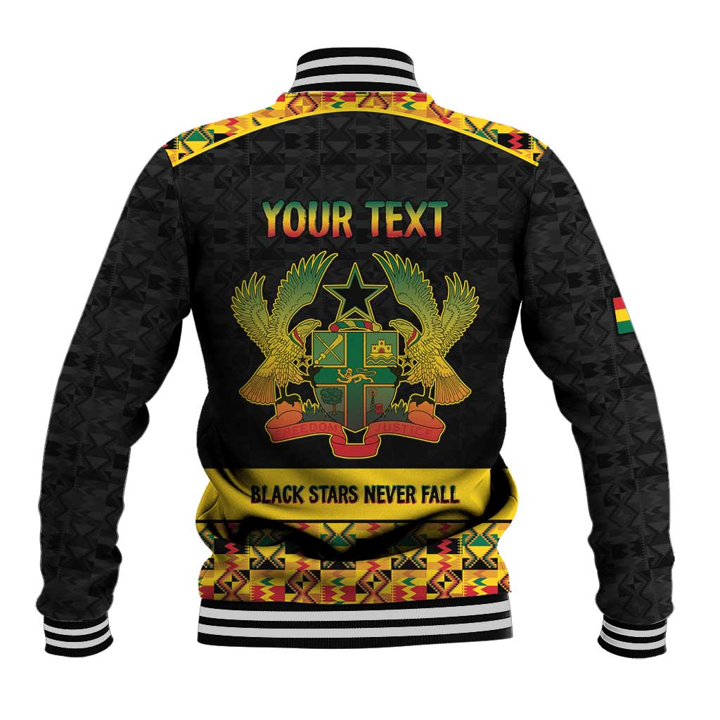 Personalized Afro Ghana Football Baseball Jacket Black Stars Never Fall - Kente Pattern - Wonder Print Shop