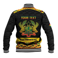 Personalized Afro Ghana Football Baseball Jacket Black Stars Never Fall - Kente Pattern - Wonder Print Shop