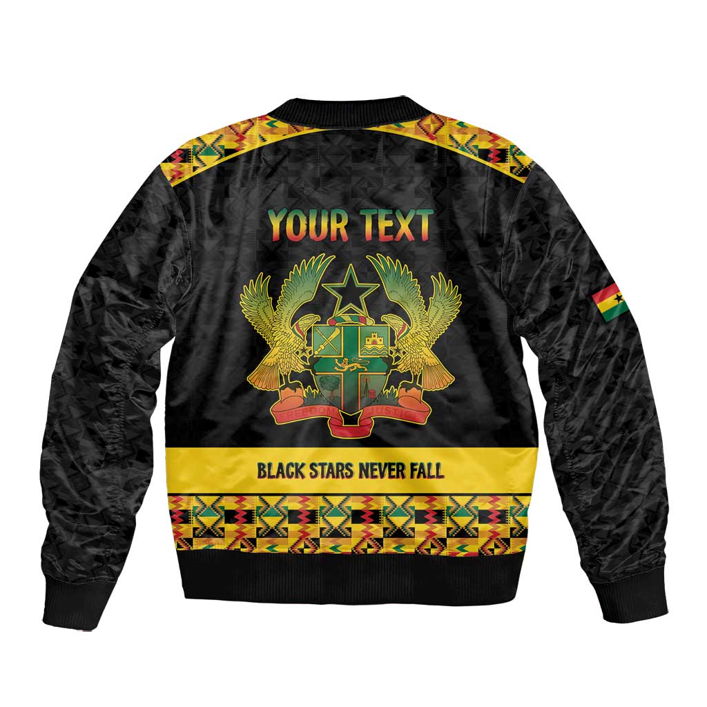 Personalized Afro Ghana Football Bomber Jacket Black Stars Never Fall - Kente Pattern - Wonder Print Shop