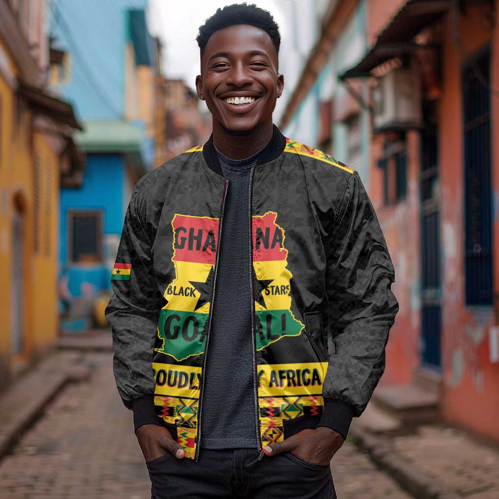Personalized Afro Ghana Football Bomber Jacket Black Stars Never Fall - Kente Pattern - Wonder Print Shop