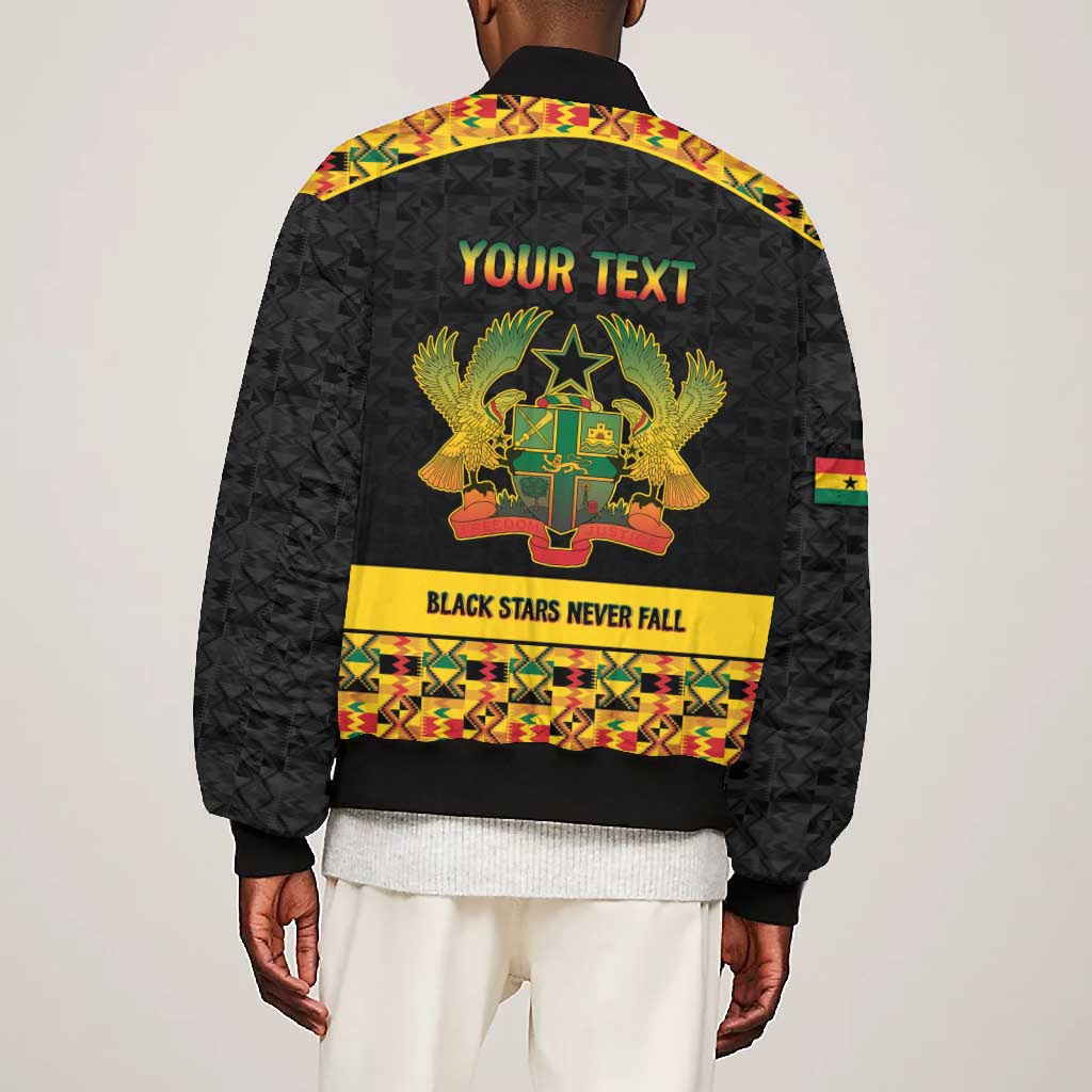 Personalized Afro Ghana Football Bomber Jacket Black Stars Never Fall - Kente Pattern - Wonder Print Shop