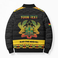 Personalized Afro Ghana Football Bomber Puffer Jacket Black Stars Never Fall - Kente Pattern - Wonder Print Shop