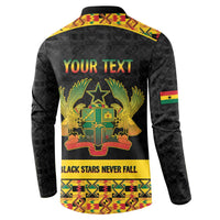 Personalized Afro Ghana Football Button Sweatshirt Black Stars Never Fall - Kente Pattern