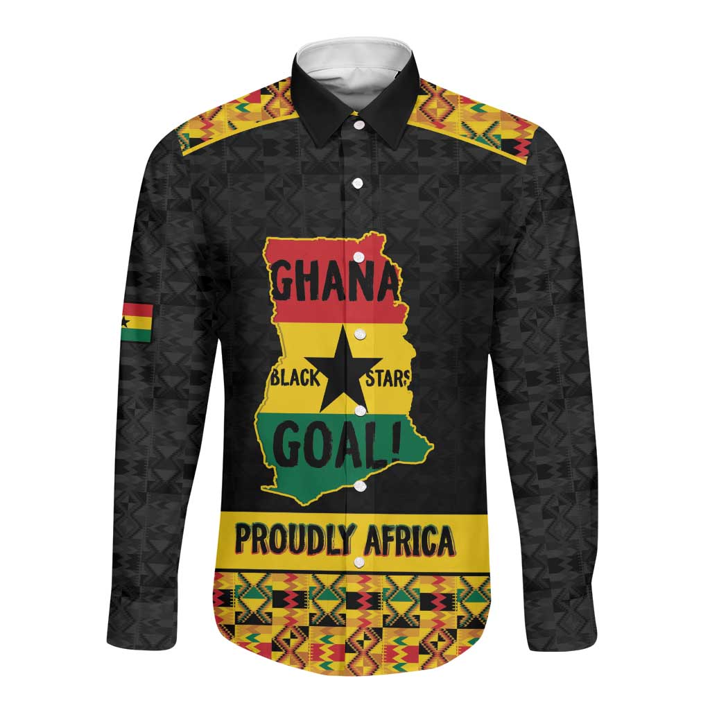 Personalized Afro Ghana Football Long Sleeve Button Shirt Black Stars Never Fall - Kente Pattern - Wonder Print Shop