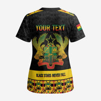 Personalized Afro Ghana Football Scrub Top Black Stars Never Fall - Kente Pattern - Wonder Print Shop