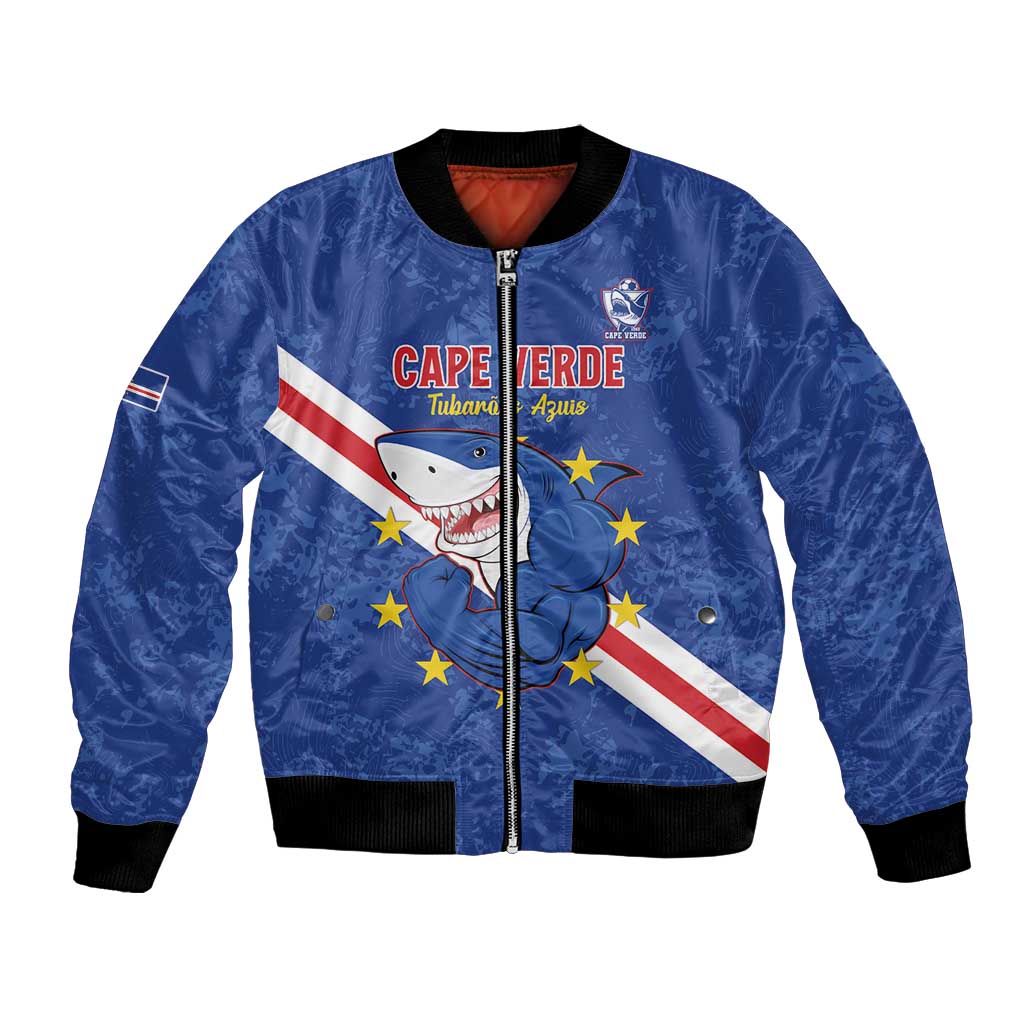 Custom Cape Verde Football Bomber Jacket Go Blue Sharks