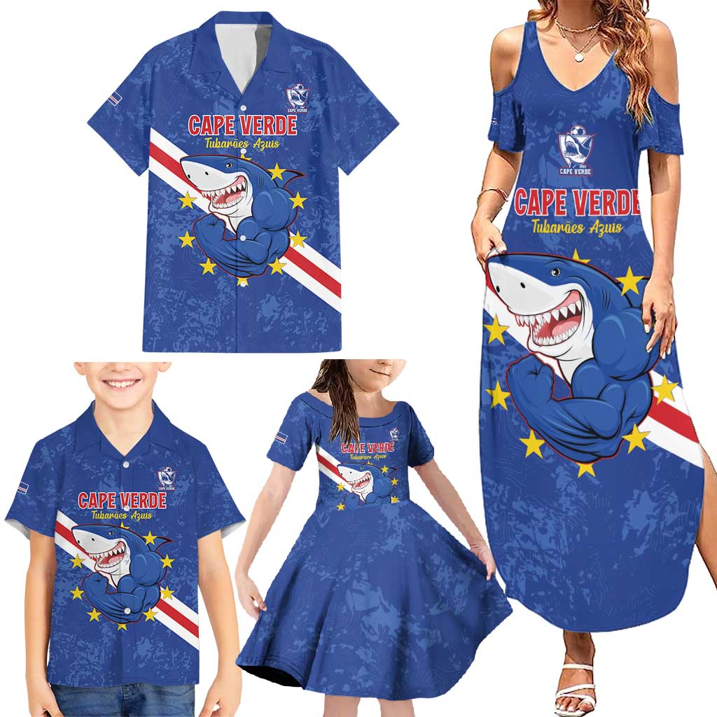 Custom Cape Verde Football Family Matching Summer Maxi Dress and Hawaiian Shirt Go Blue Sharks