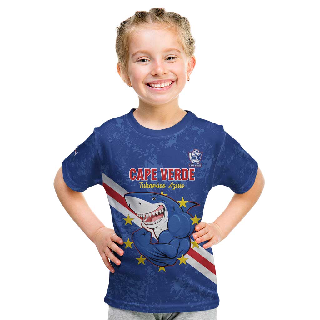 Custom Cape Verde Football Kid T Shirt Go Blue Sharks