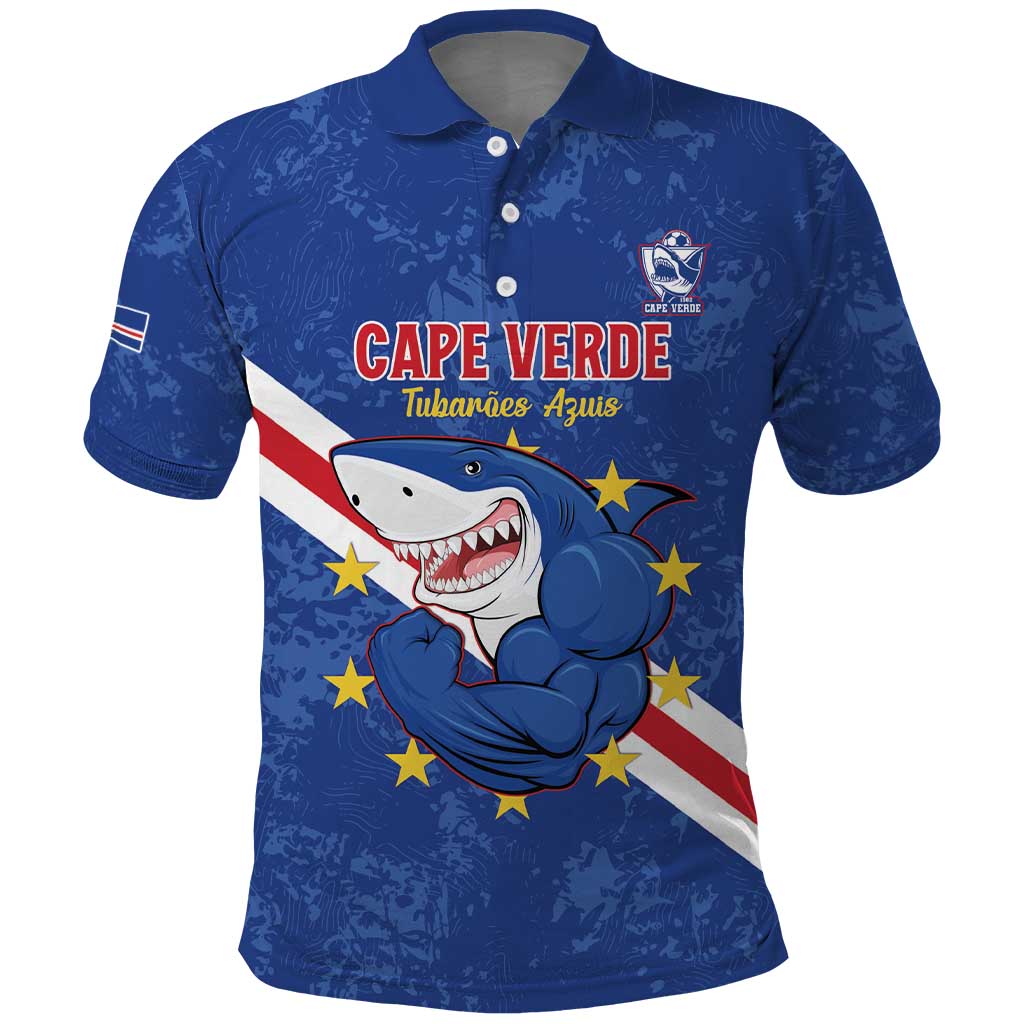 Custom Cape Verde Football Polo Shirt Go Blue Sharks