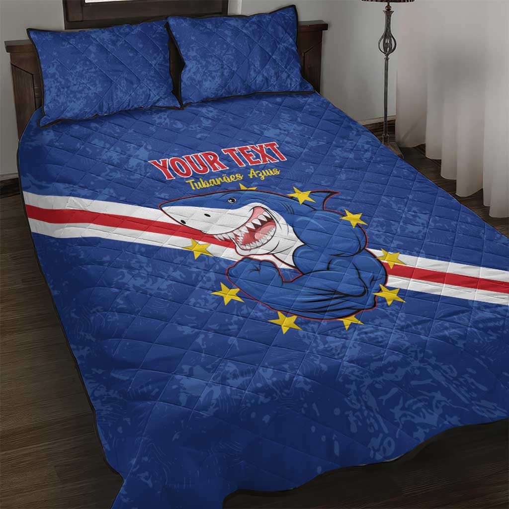 Custom Cape Verde Football Quilt Bed Set Go Blue Sharks