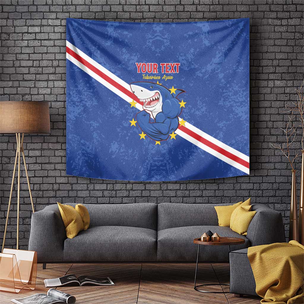 Custom Cape Verde Football Tapestry Go Blue Sharks