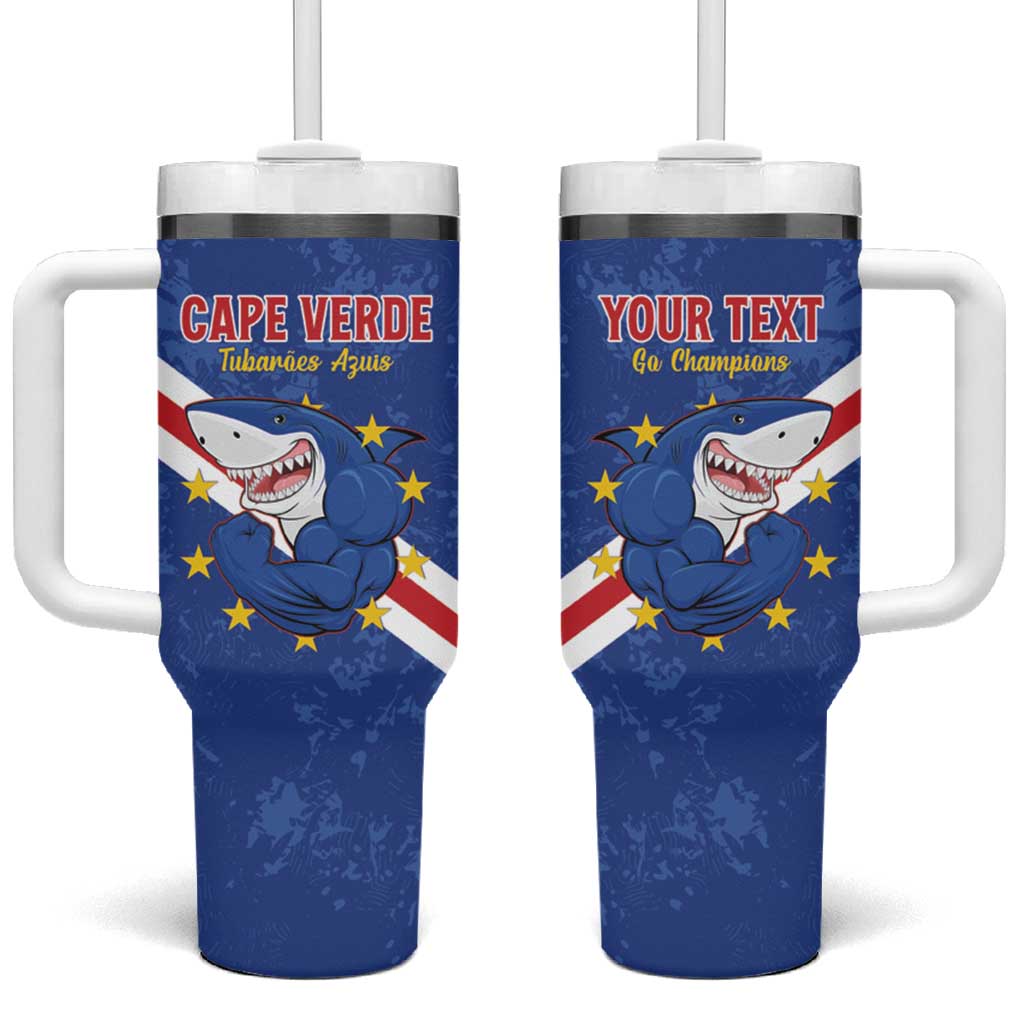 Custom Cape Verde Football Tumbler With Handle Go Blue Sharks