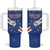 Custom Cape Verde Football Tumbler With Handle Go Blue Sharks