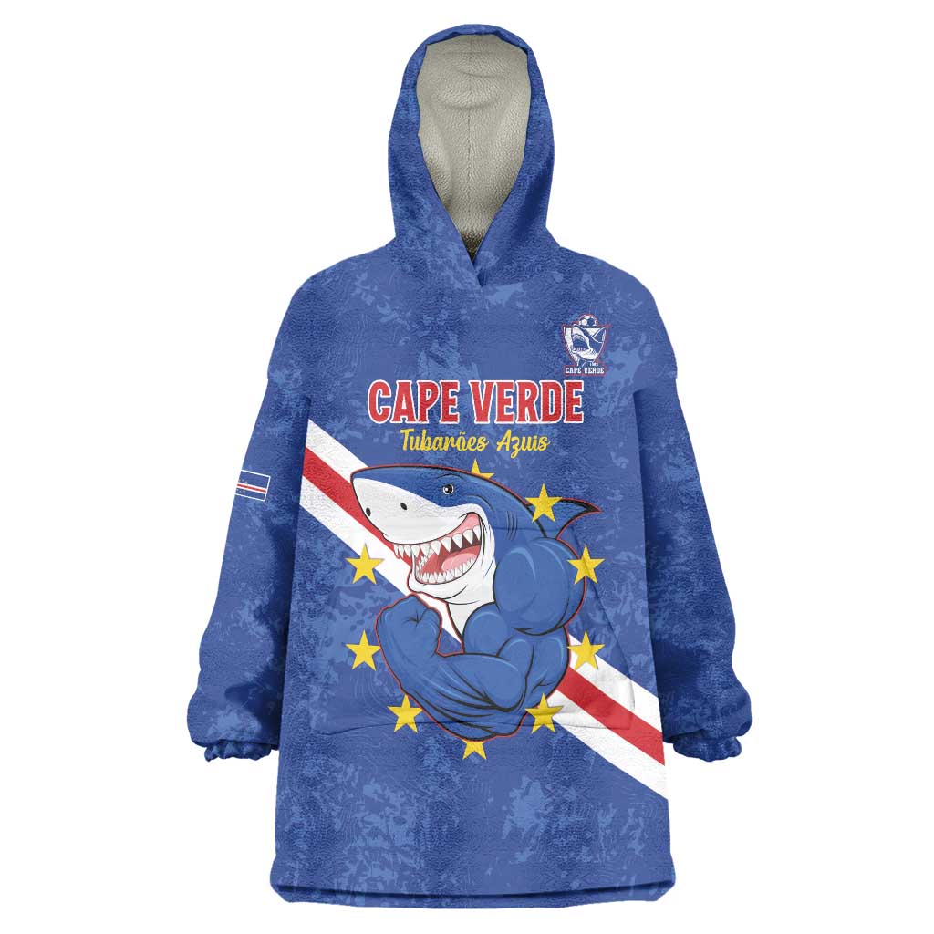 Custom Cape Verde Football Wearable Blanket Hoodie Go Blue Sharks