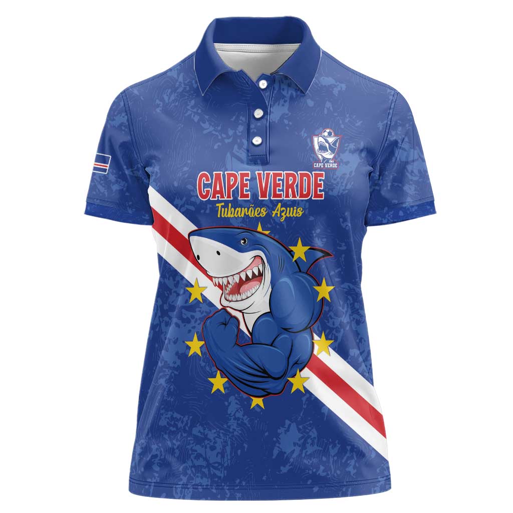 Custom Cape Verde Football Women Polo Shirt Go Blue Sharks