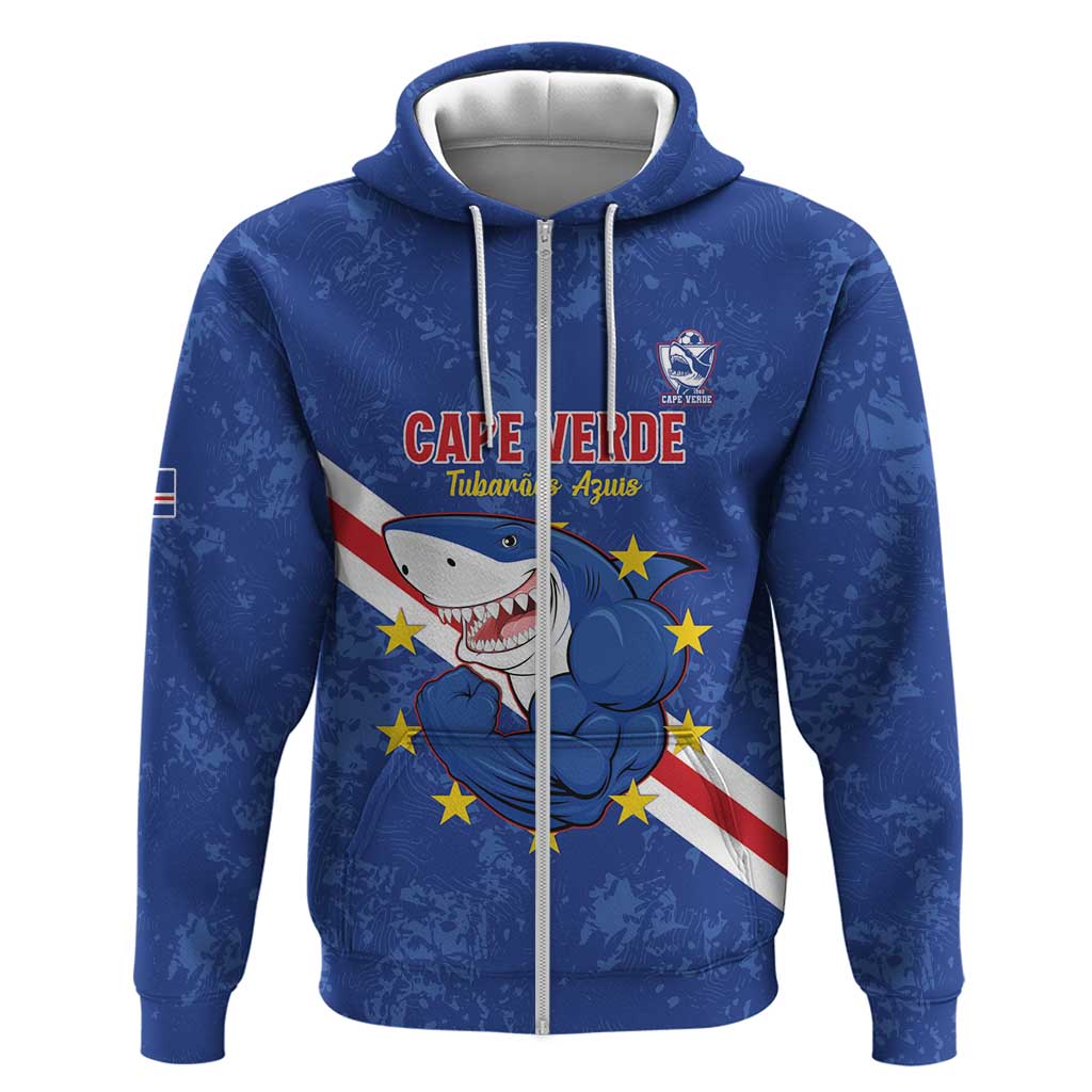 Custom Cape Verde Football Zip Hoodie Go Blue Sharks