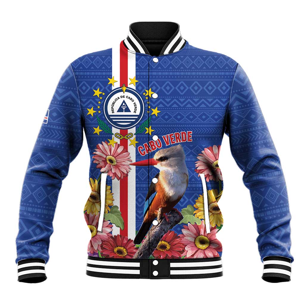 Personalised Cape Verde Baseball Jacket Grey-Headed Kingfisher Mix Gerbera Daisy