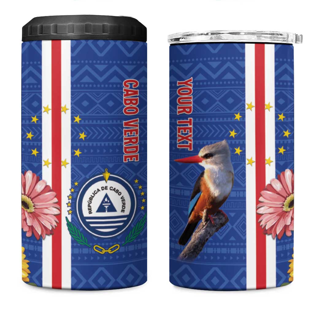 Personalised Cape Verde 4 in 1 Can Cooler Tumbler Grey-Headed Kingfisher Mix Gerbera Daisy