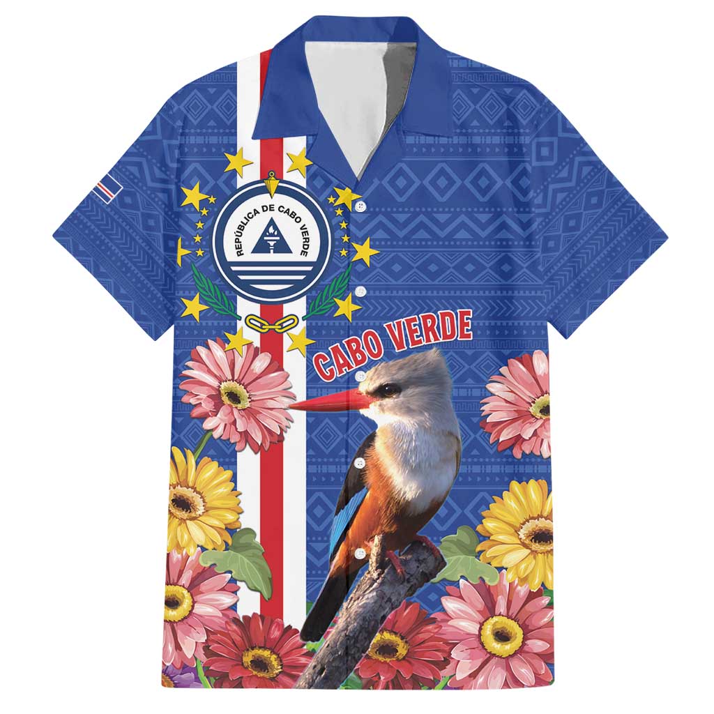 Personalised Cape Verde Hawaiian Shirt Grey-Headed Kingfisher Mix Gerbera Daisy