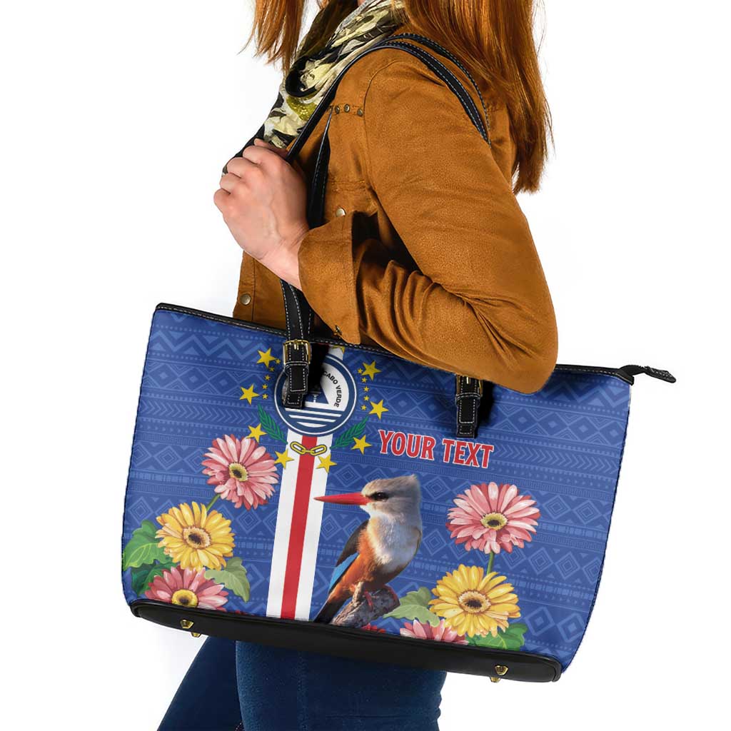 Personalised Cape Verde Leather Tote Bag Grey-Headed Kingfisher Mix Gerbera Daisy