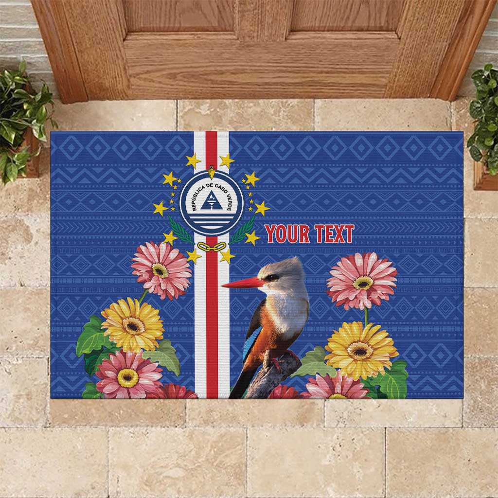 Personalised Cape Verde Rubber Doormat Grey-Headed Kingfisher Mix Gerbera Daisy