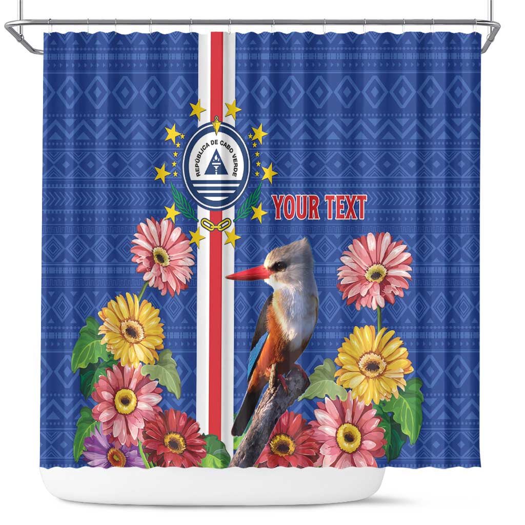 Personalised Cape Verde Shower Curtain Grey-Headed Kingfisher Mix Gerbera Daisy