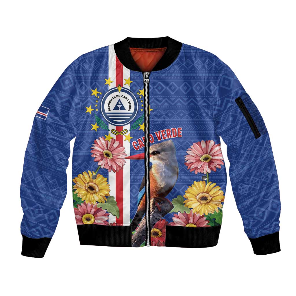 Personalised Cape Verde Sleeve Zip Bomber Jacket Grey-Headed Kingfisher Mix Gerbera Daisy