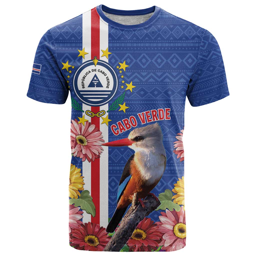 Personalised Cape Verde T Shirt Grey-Headed Kingfisher Mix Gerbera Daisy