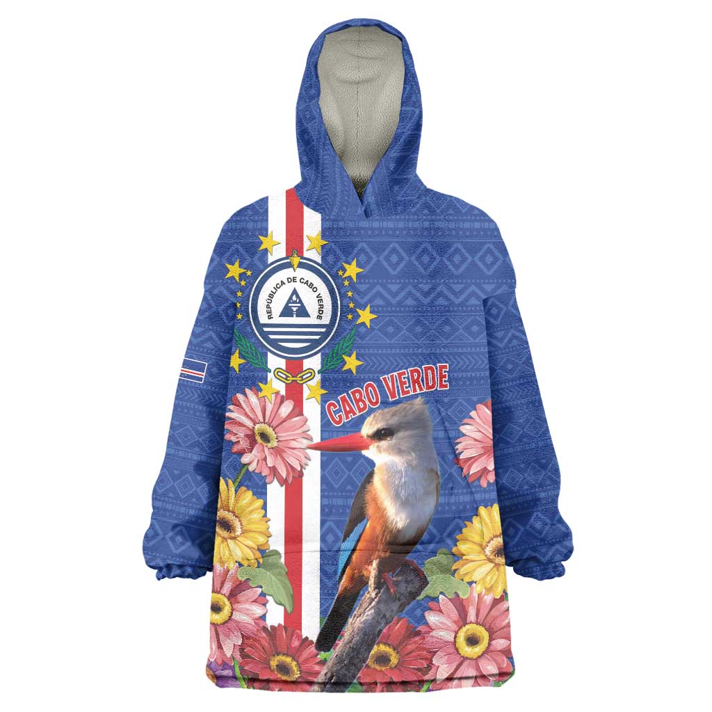 Personalised Cape Verde Wearable Blanket Hoodie Grey-Headed Kingfisher Mix Gerbera Daisy